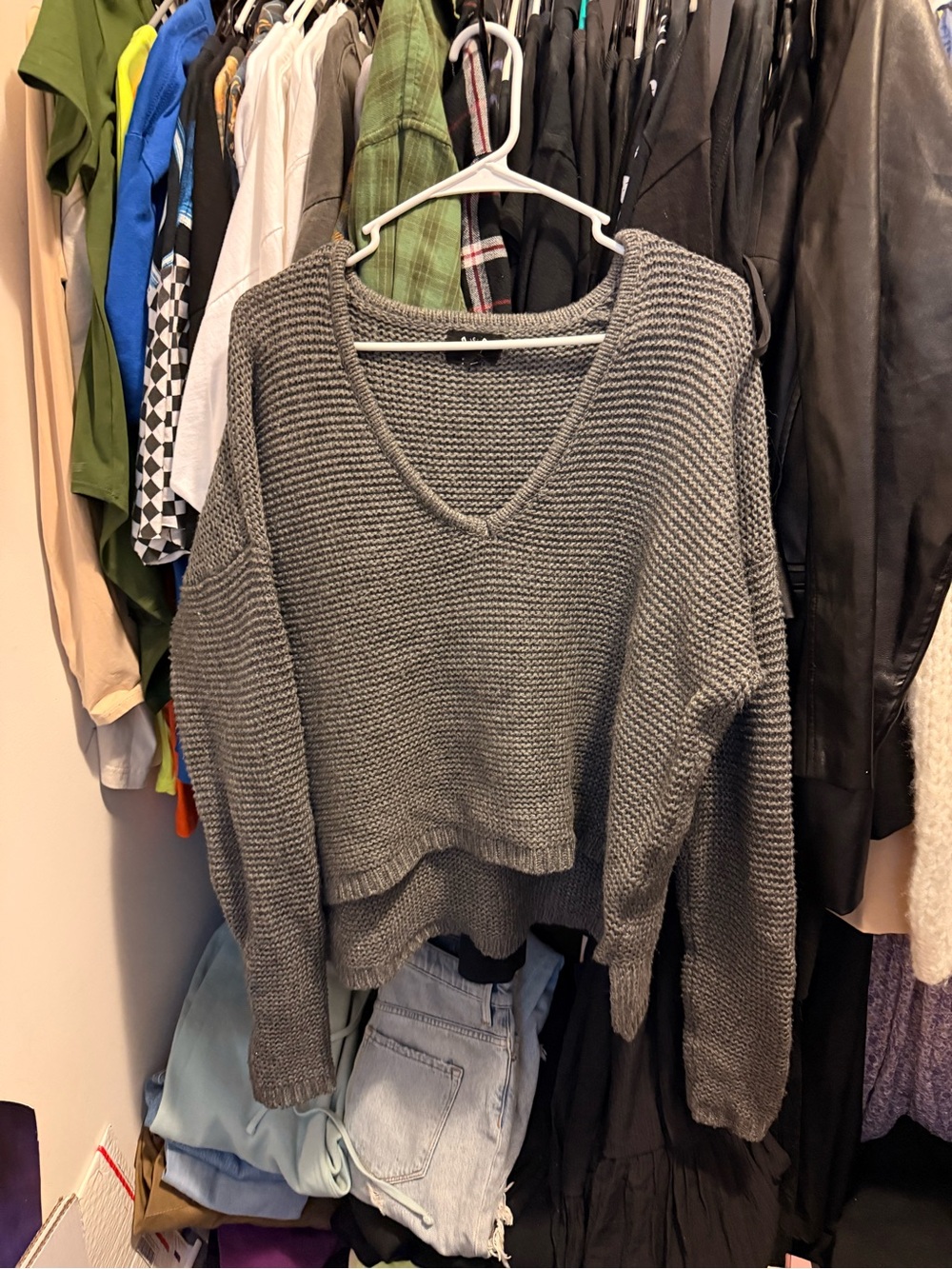 Cozy Charcoal V-Neck Knit Sweater